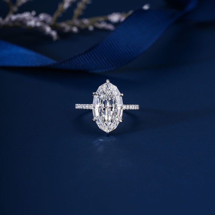 7.48 TCW Step-Cut Oval Diamond Engagement Ring, 14K 18K Solid Gold Pave Ring, 6.5 Carat Lab Grown Diamond Statement Ring, Jumbo Oval Ring
