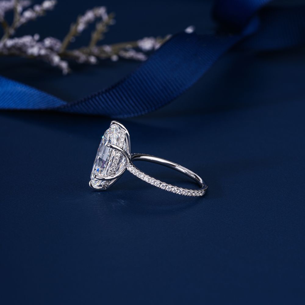 7.48 TCW Step-Cut Oval Diamond Engagement Ring, 14K 18K Solid Gold Pave Ring, 6.5 Carat Lab Grown Diamond Statement Ring, Jumbo Oval Ring