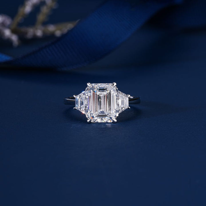 3 CT Emerald Cut Three Stone Art Deco Style Engagement Ring