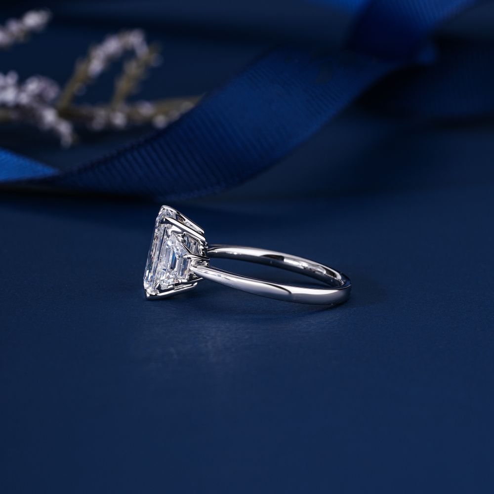 3 CT Emerald Cut Three Stone Art Deco Style Engagement Ring