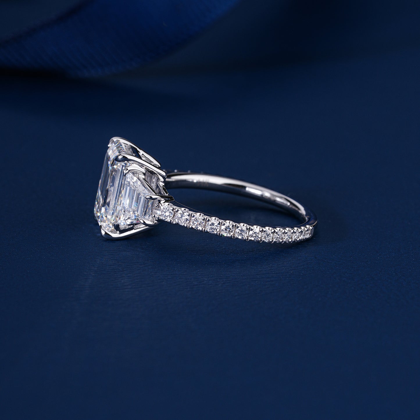 3.00 Carat Emerald Cut Trilogy Ring Diamond Trapezoid  Engagement Ring
