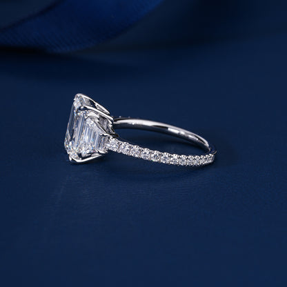 3.00 Carat Emerald Cut Trilogy Ring Diamond Trapezoid  Engagement Ring