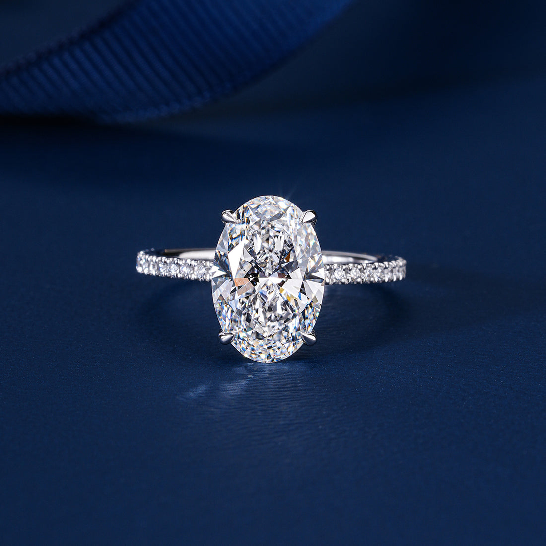 3.10 CT Oval Cut Lab Grown Diamond Hidden Halo Pave  Engagement Ring