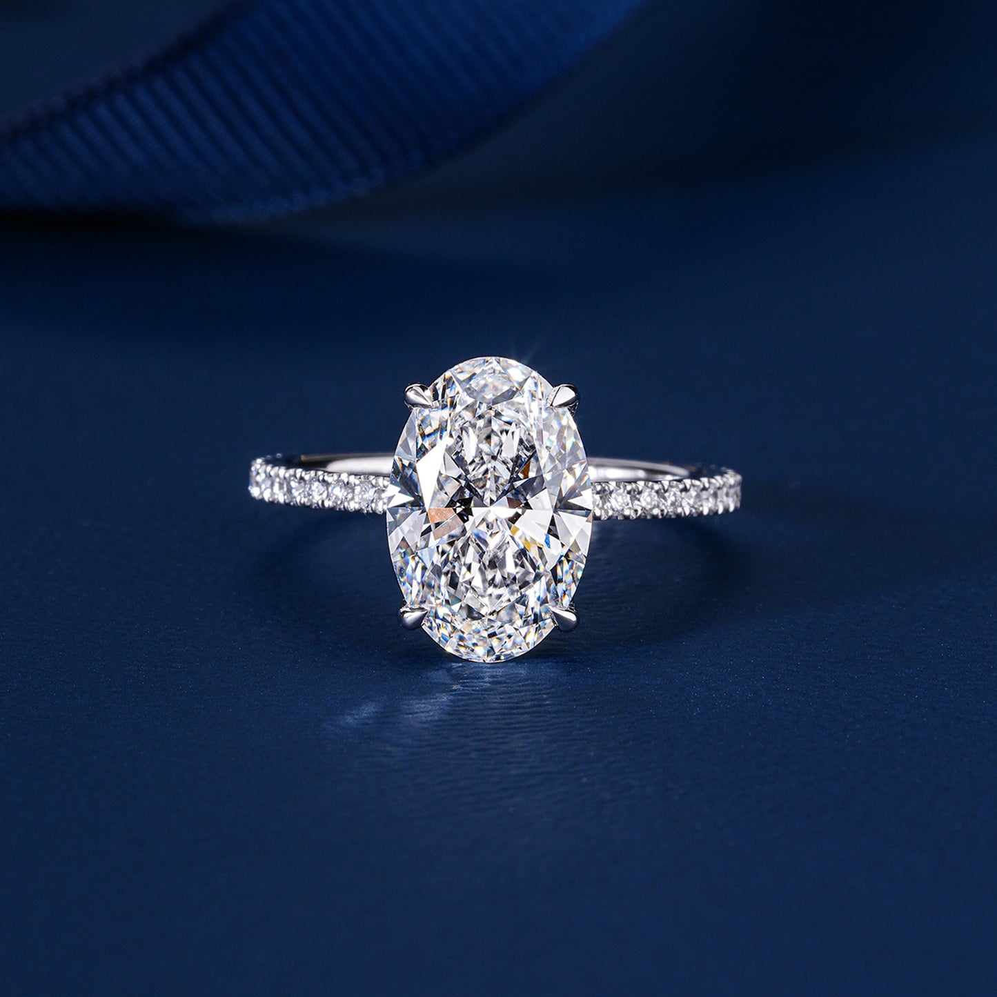 3.00 CT Oval Cut Lab Grown Diamond Hidden Halo Pave  Engagement Ring
