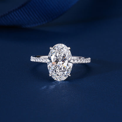 3.00 CT Oval Cut Lab Grown Diamond Hidden Halo Pave  Engagement Ring