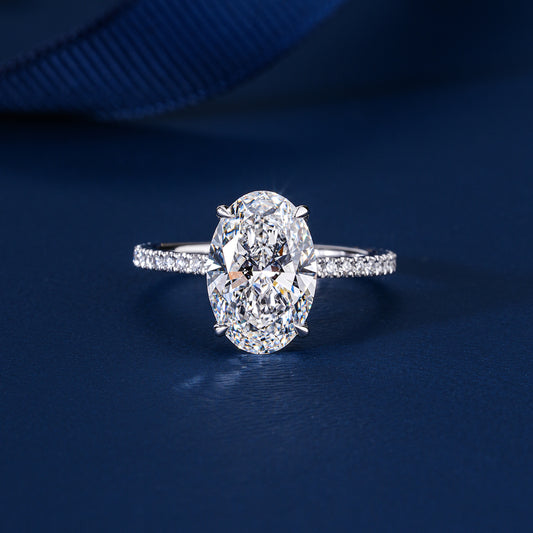 3.00 CT Oval Cut Lab Grown Diamond Hidden Halo Pave  Engagement Ring