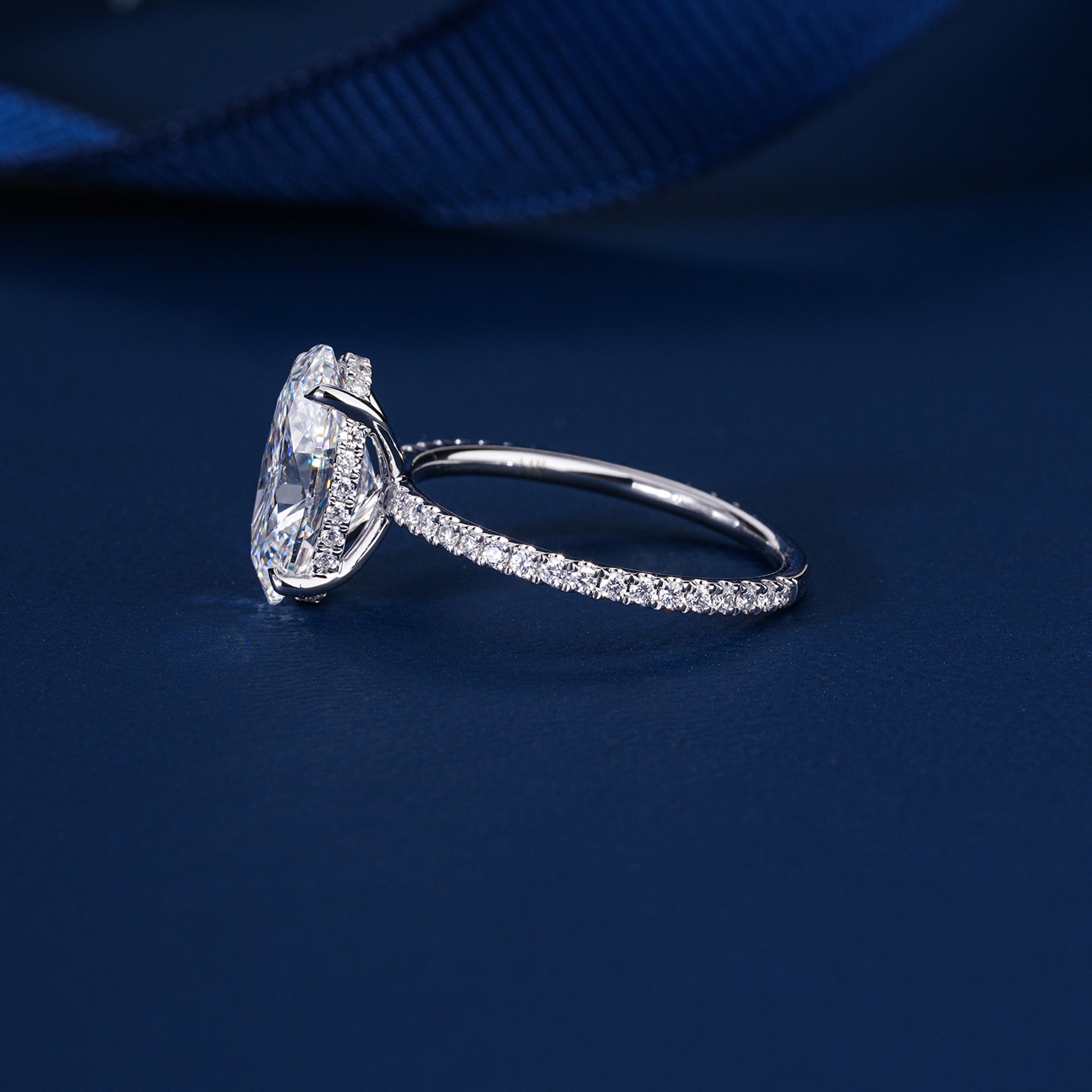 3.10 CT Oval Cut Lab Grown Diamond Hidden Halo Pave  Engagement Ring