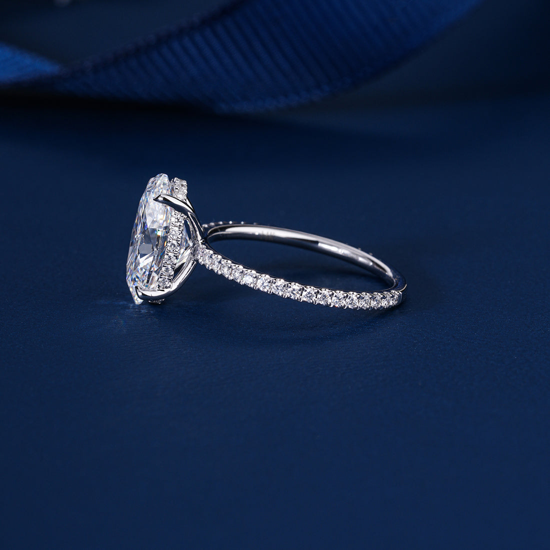 3.10 CT Oval Cut Lab Grown Diamond Hidden Halo Pave  Engagement Ring