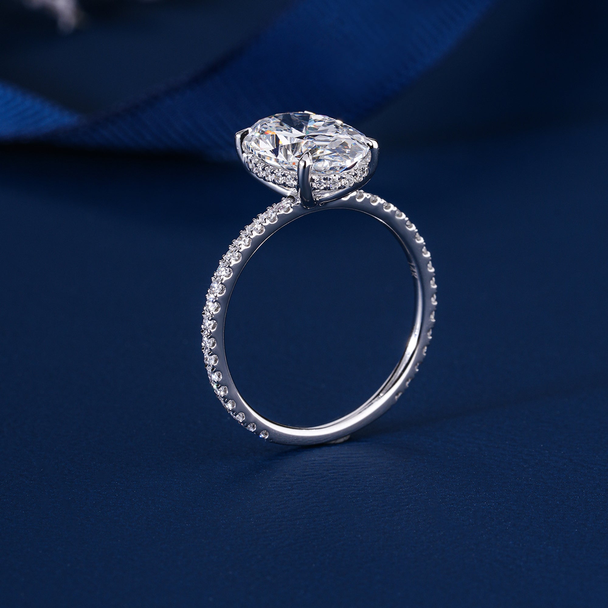 3.10 CT Oval Cut Lab Grown Diamond Hidden Halo Pave  Engagement Ring