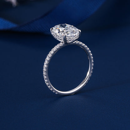 3.00 CT Oval Cut Lab Grown Diamond Hidden Halo Pave  Engagement Ring