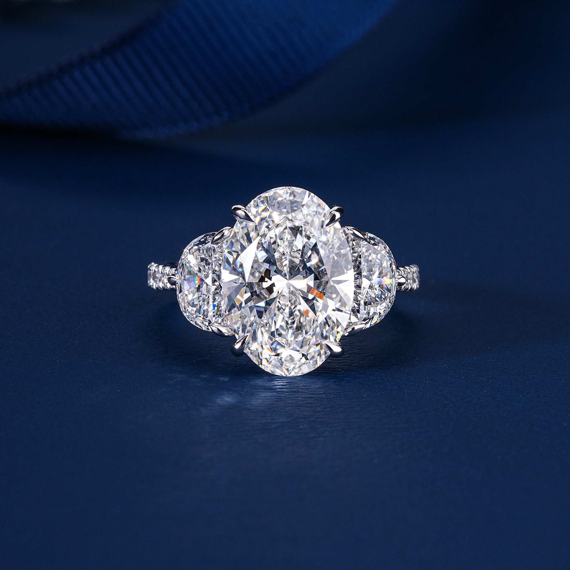 5 CT Oval Brilliant Lab Grown Diamond Trilogy Diamond  Engagement Ring