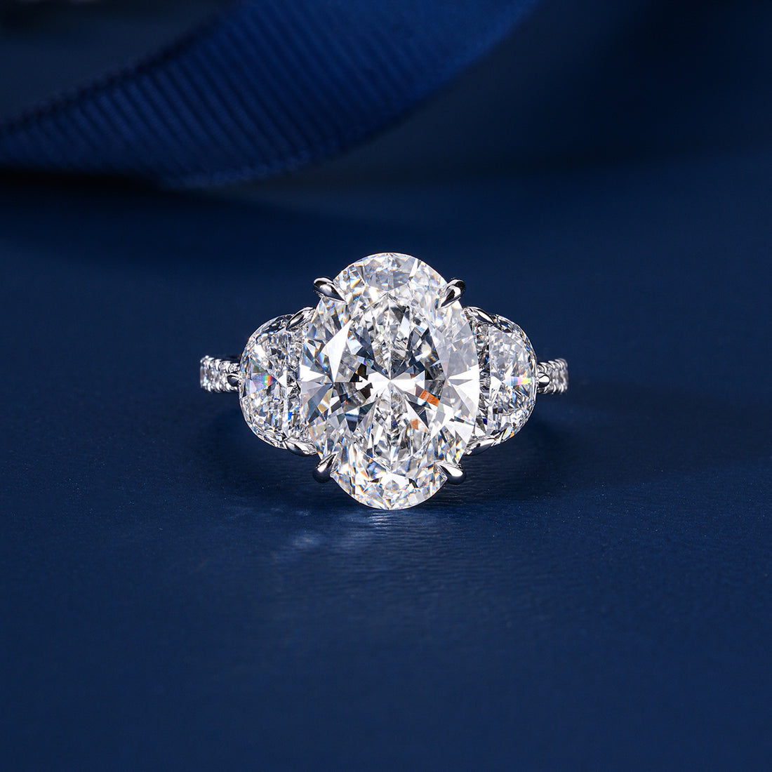 5 CT Oval Brilliant Lab Grown Diamond Trilogy Diamond  Engagement Ring