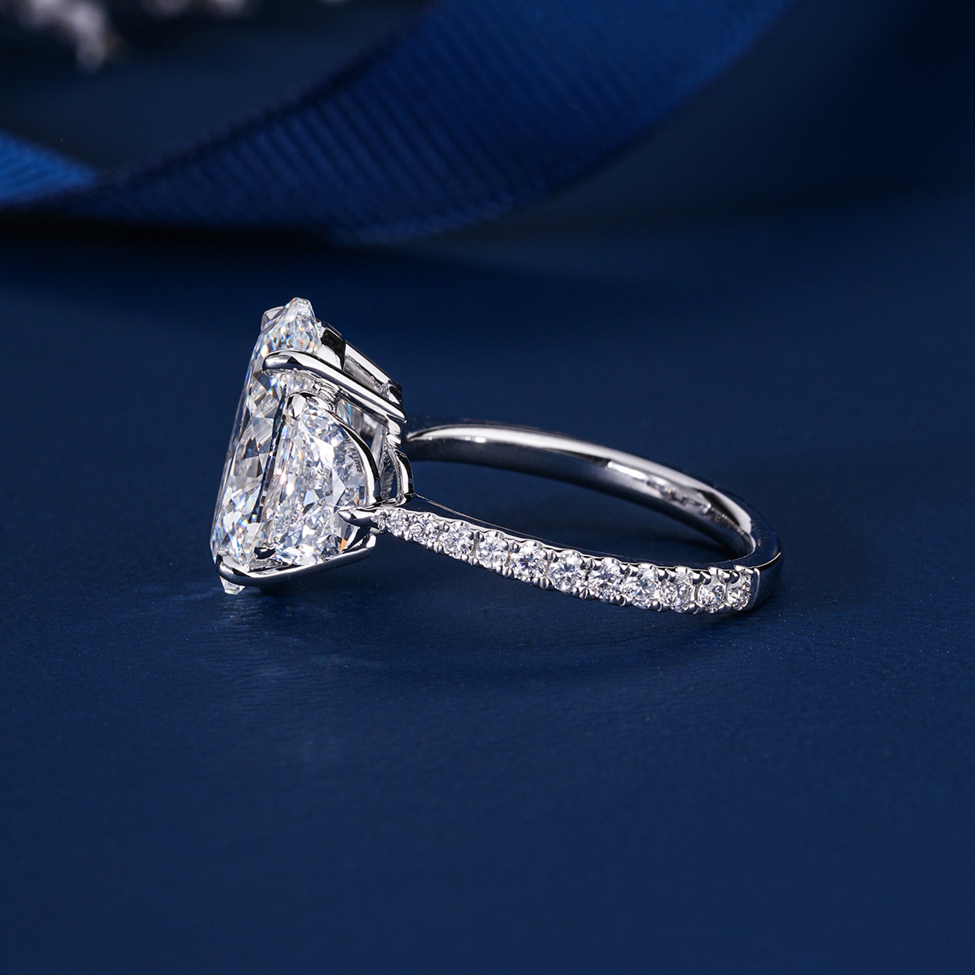 5 CT Oval Brilliant Lab Grown Diamond Trilogy Diamond  Engagement Ring