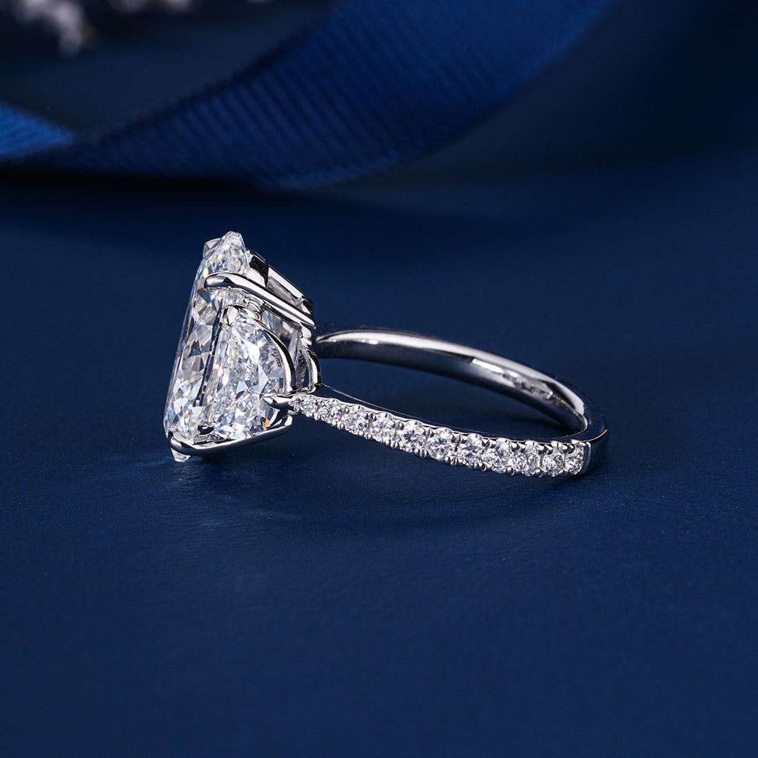 5 CT Oval Brilliant Lab Grown Diamond Trilogy Diamond  Engagement Ring