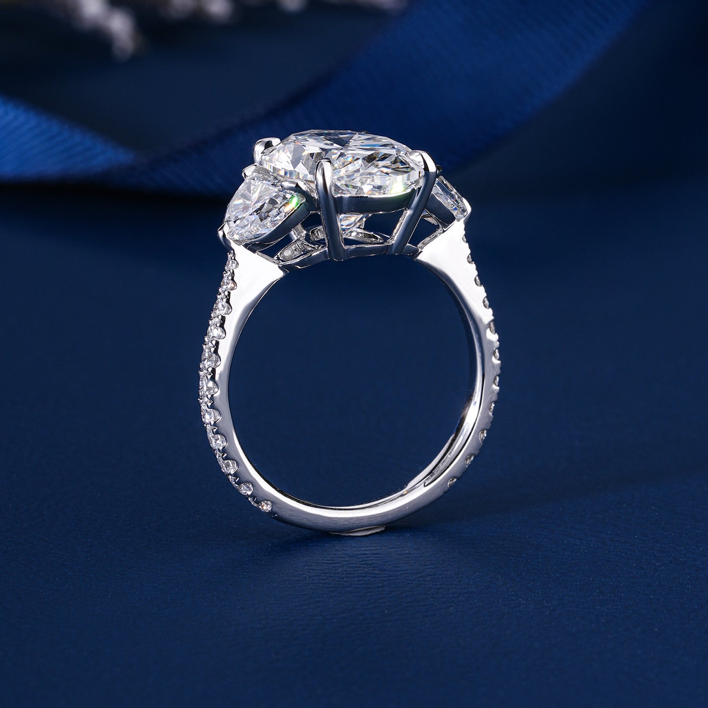 5.00 CT Oval Brilliant Lab Grown Diamond Trilogy Diamond  Engagement Ring