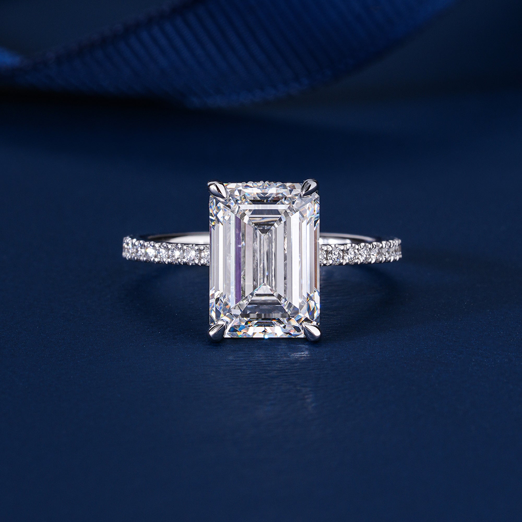 4.0  Carat Emerald Cut Diamond Hidden Halo Pave Engagement Ring