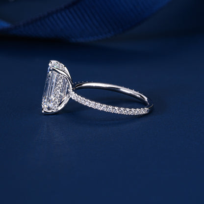 4.00 Carat Emerald Cut Diamond Hidden Halo Pave Engagement Ring