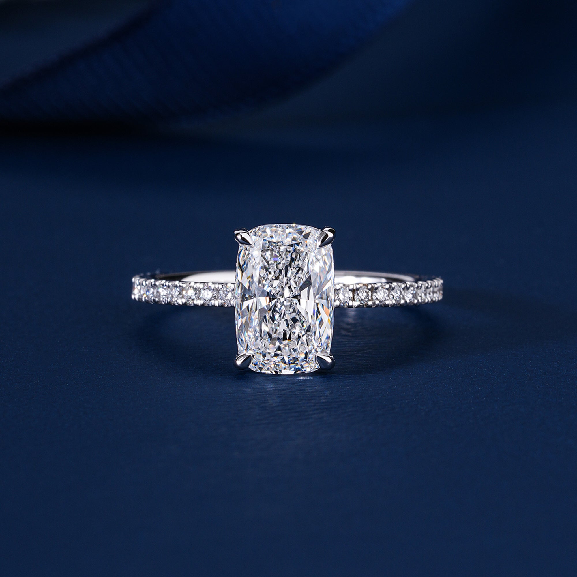2.00 CT Elongated Cushion Diamond Hidden Halo Pave Engagement Ring