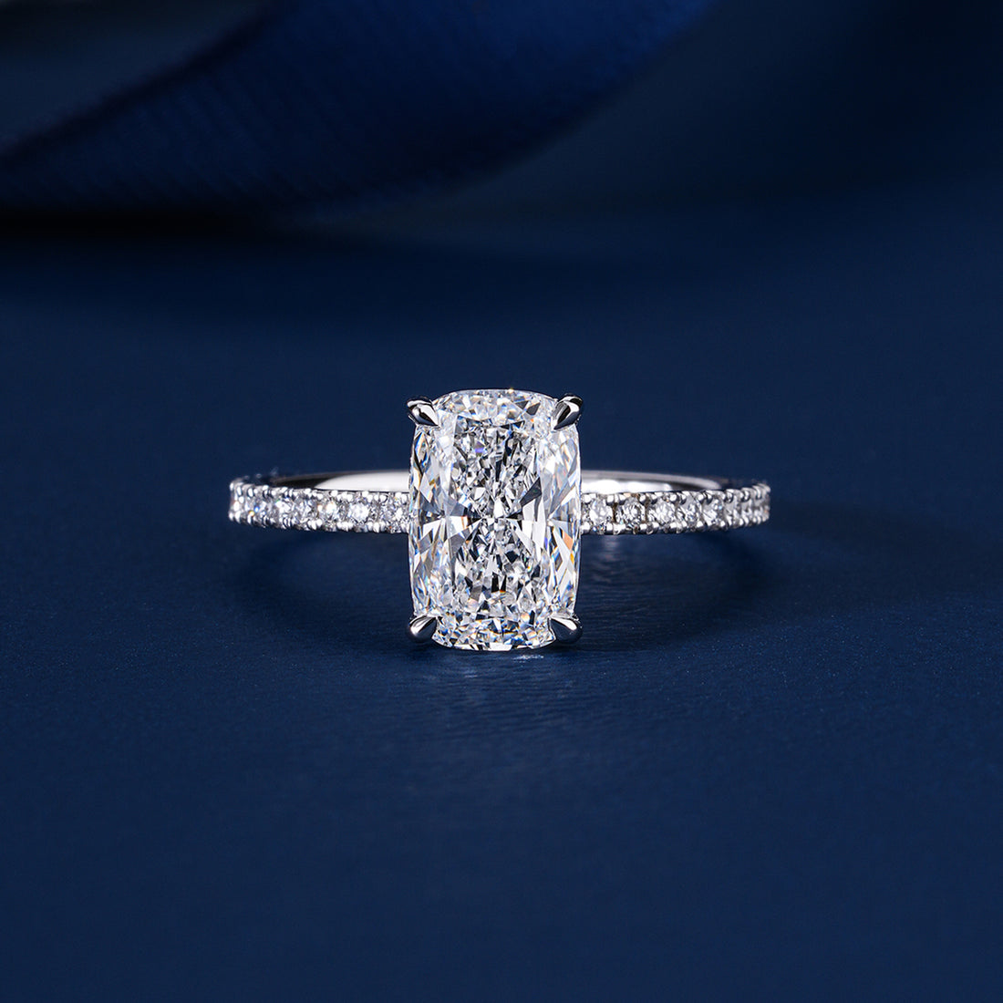 2.00 CT Elongated Cushion Diamond Hidden Halo Pave Engagement Ring