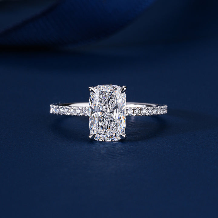 2.00 CT Elongated Cushion Diamond Hidden Halo Pave Engagement Ring