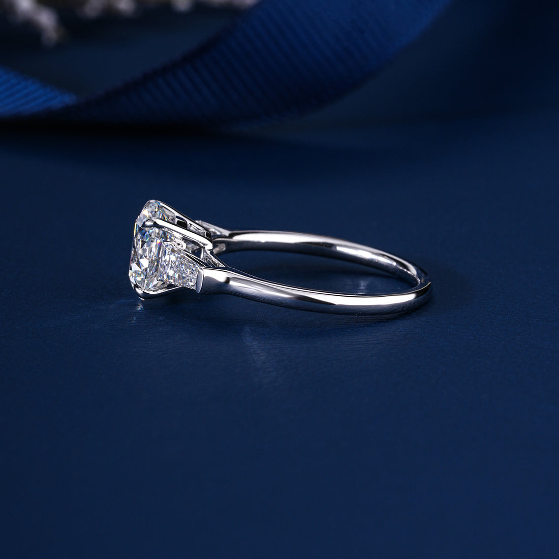 2.0 Carat Round Diamond Tapered Baguette Three Stone Classic Engagement Ring