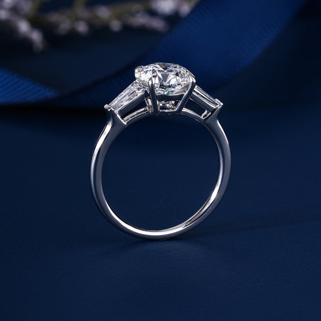 2.0 Carat Round Diamond Tapered Baguette Three Stone Classic Engagement Ring