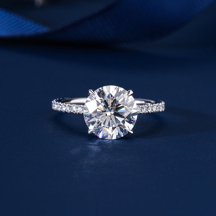 3 CT Round Brilliant Cut Hidden Accent Petite Diamond Engagement Ring