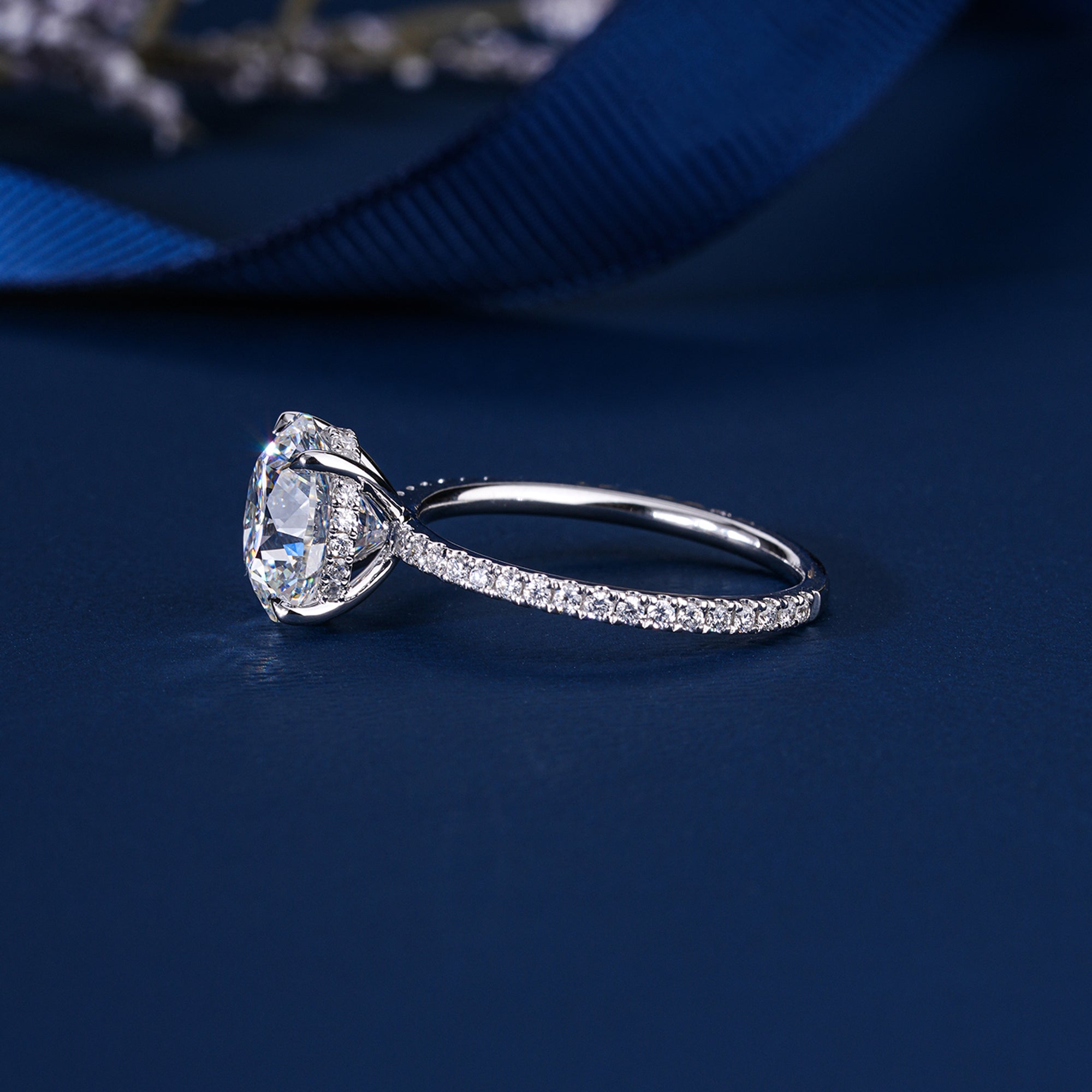 3 CT Round Brilliant Cut Hidden Accent Petite Diamond Engagement Ring