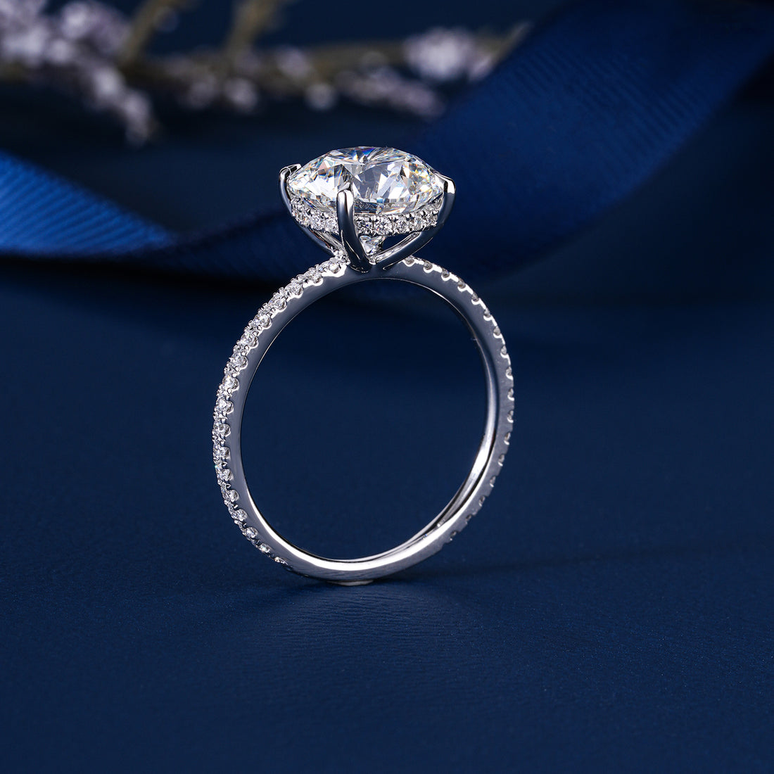 3 CT Round Brilliant Cut Hidden Accent Petite Diamond Engagement Ring