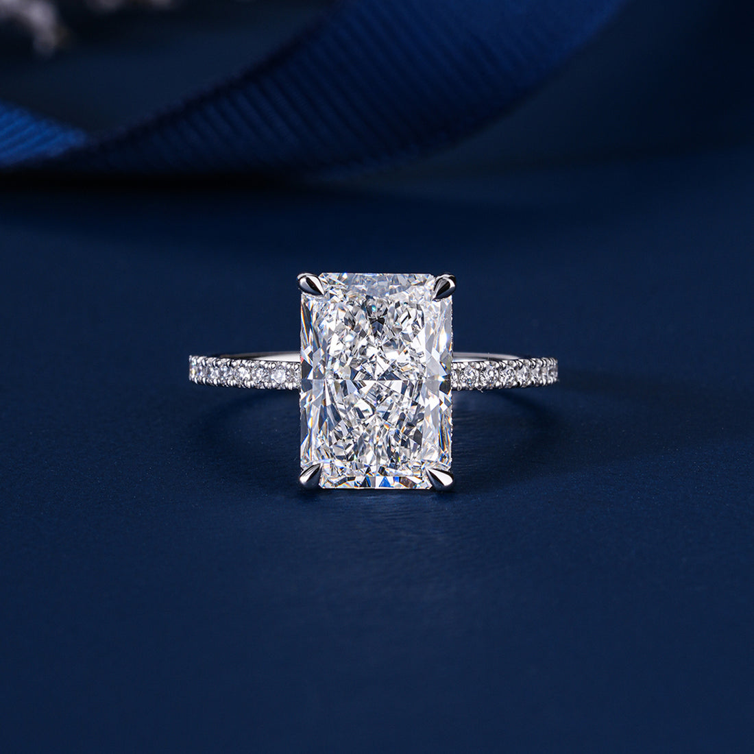 4 Carat Radiant Cut Diamond Ring Hidden Halo Elongated Engagement Ring