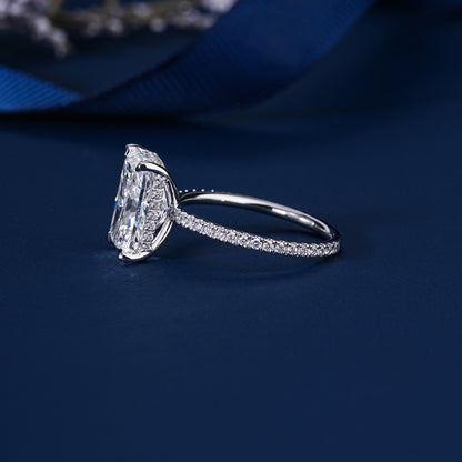 4.00 Carat Radiant Cut Diamond Ring Hidden Halo Elongated Engagement Ring