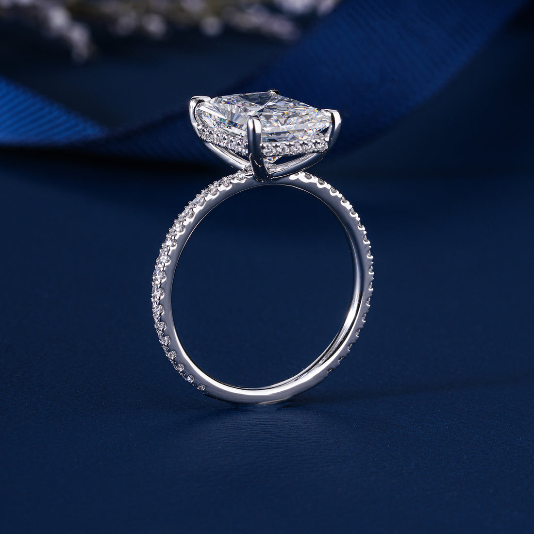 4 Carat Radiant Cut Diamond Ring Hidden Halo Elongated Engagement Ring