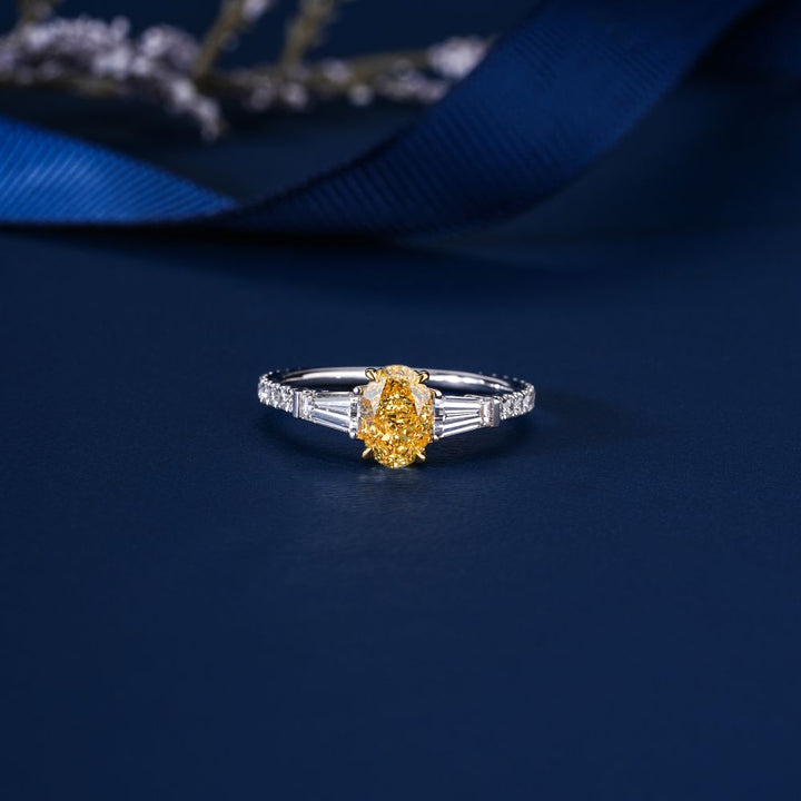 2.00 CT Lab Grown Oval & Trapezoid Diamond Trilogy Diamond Ring