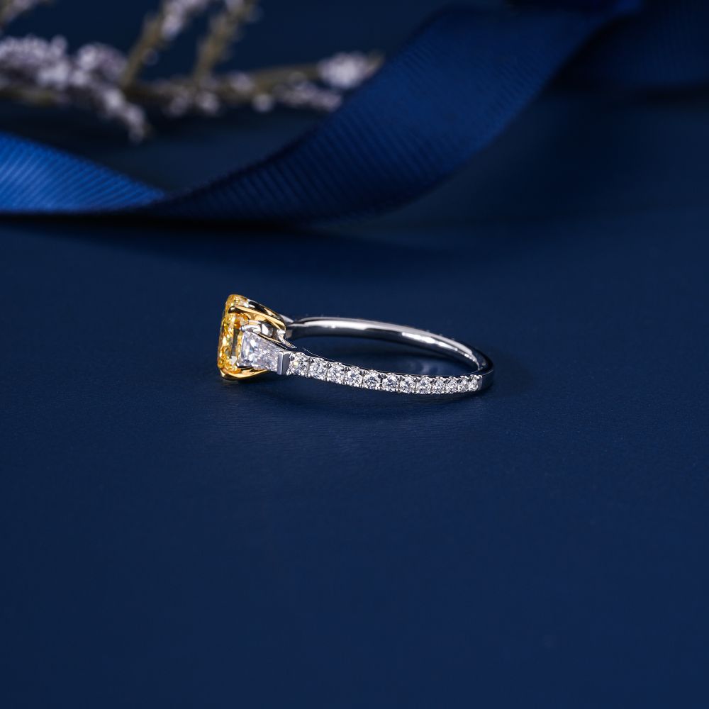 2.00 CT Lab Grown Oval & Trapezoid Diamond Trilogy Diamond Ring