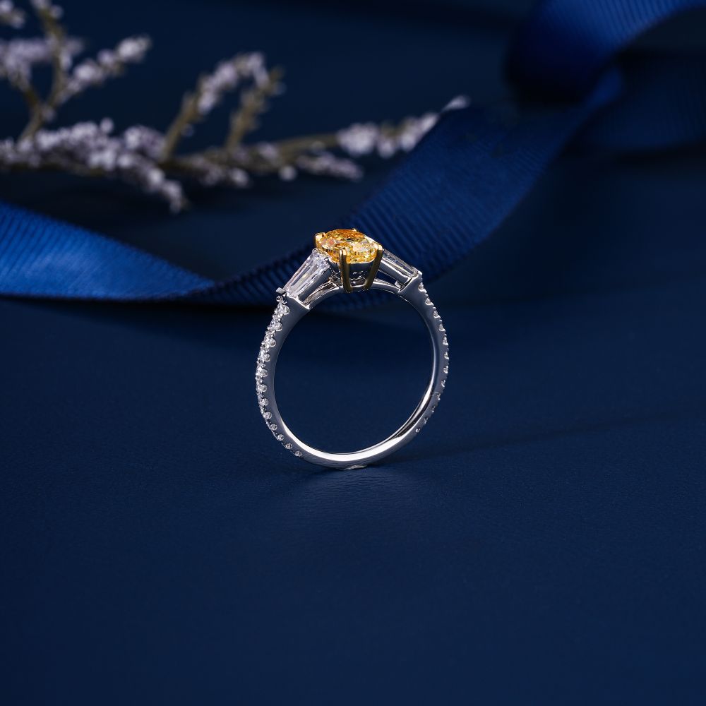 2.00 CT Lab Grown Oval & Trapezoid Diamond Trilogy Diamond Ring