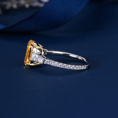 3.00 CT Fancy Yellow Oval Lab Grown Diamond Three Stone Unique Engagement Ring