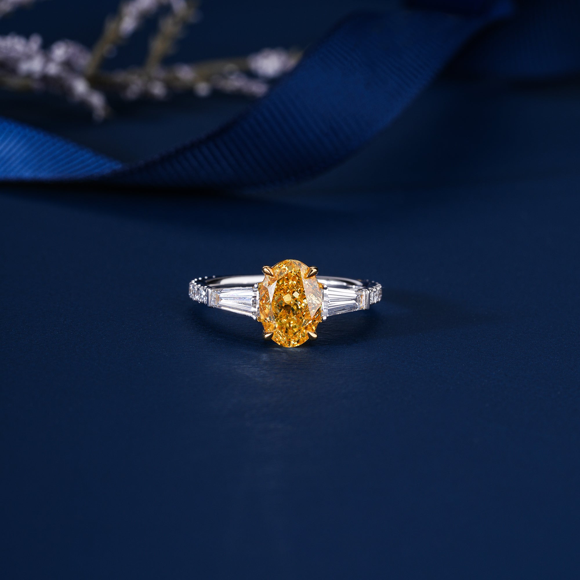 2.00 CT Lab Grown Oval & Trapezoid Diamond Trilogy Diamond Ring