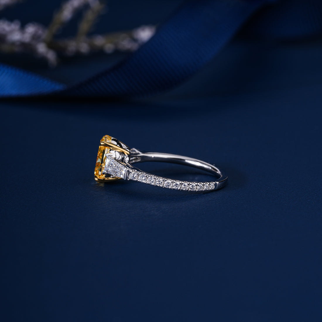 2.00 CT Lab Grown Oval & Trapezoid Diamond Trilogy Diamond Ring