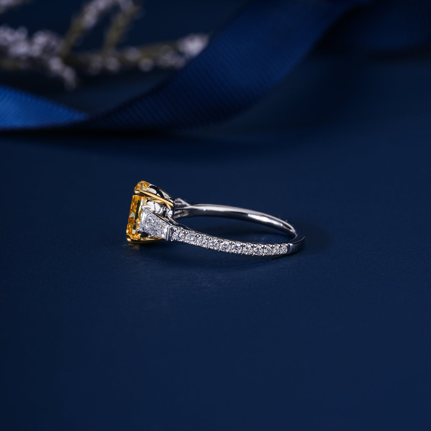 2.00 CT Lab Grown Oval & Trapezoid Diamond Trilogy Diamond Ring