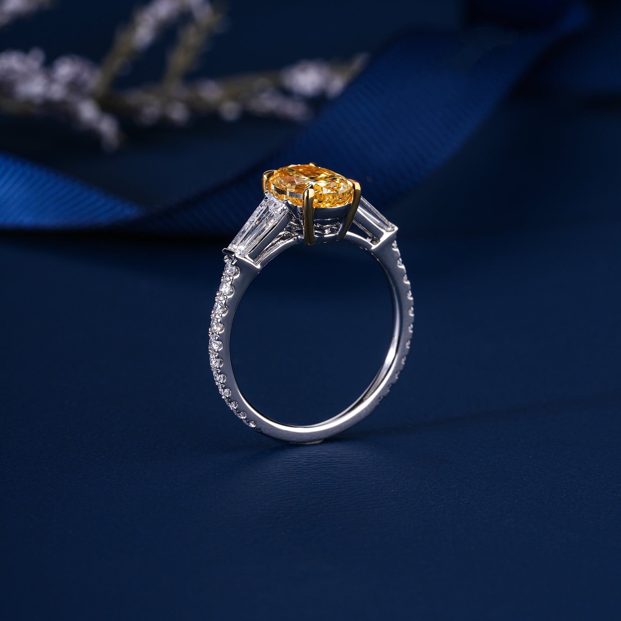 2.00 CT Lab Grown Oval & Trapezoid Diamond Trilogy Diamond Ring