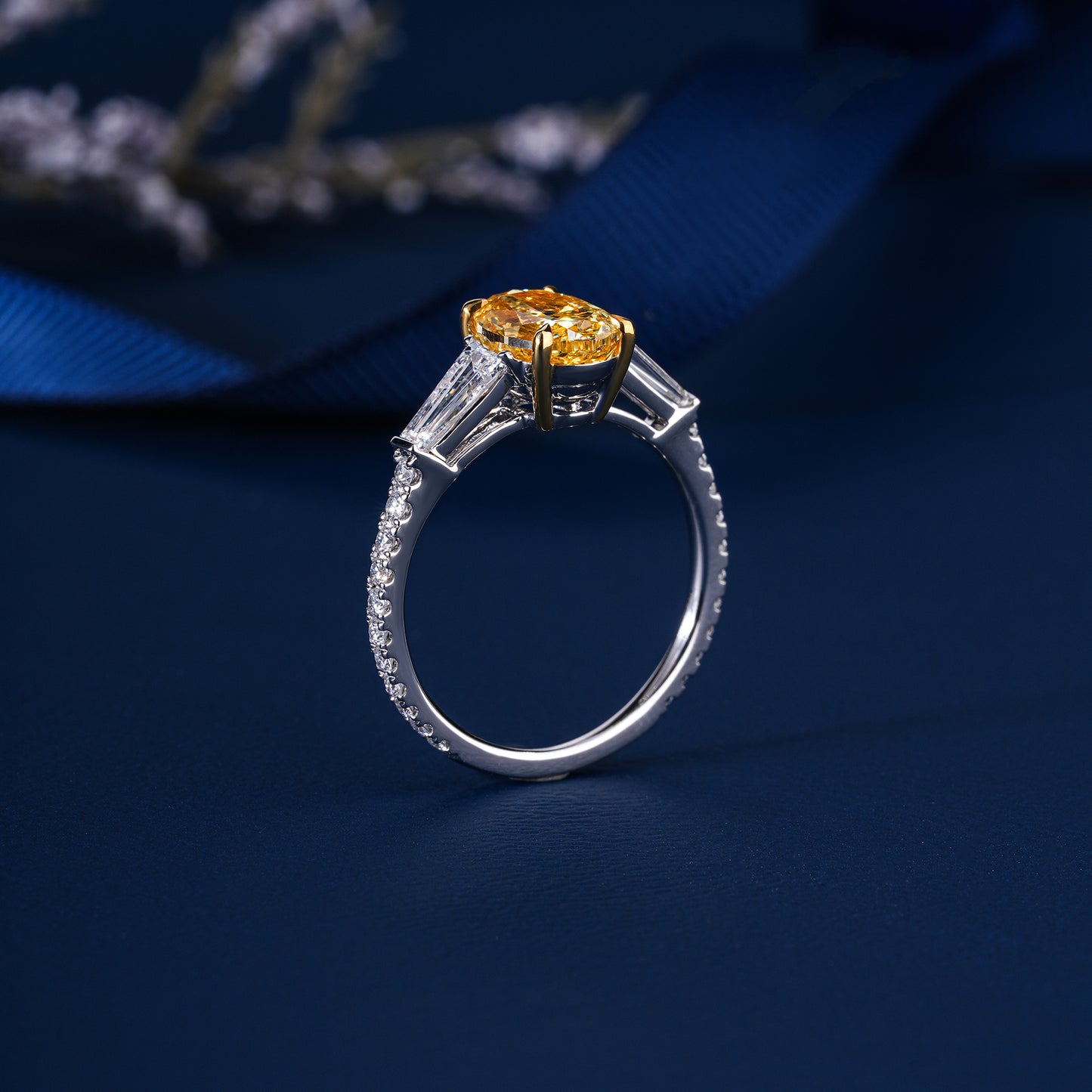 2.00 CT Lab Grown Oval & Trapezoid Diamond Trilogy Diamond Ring