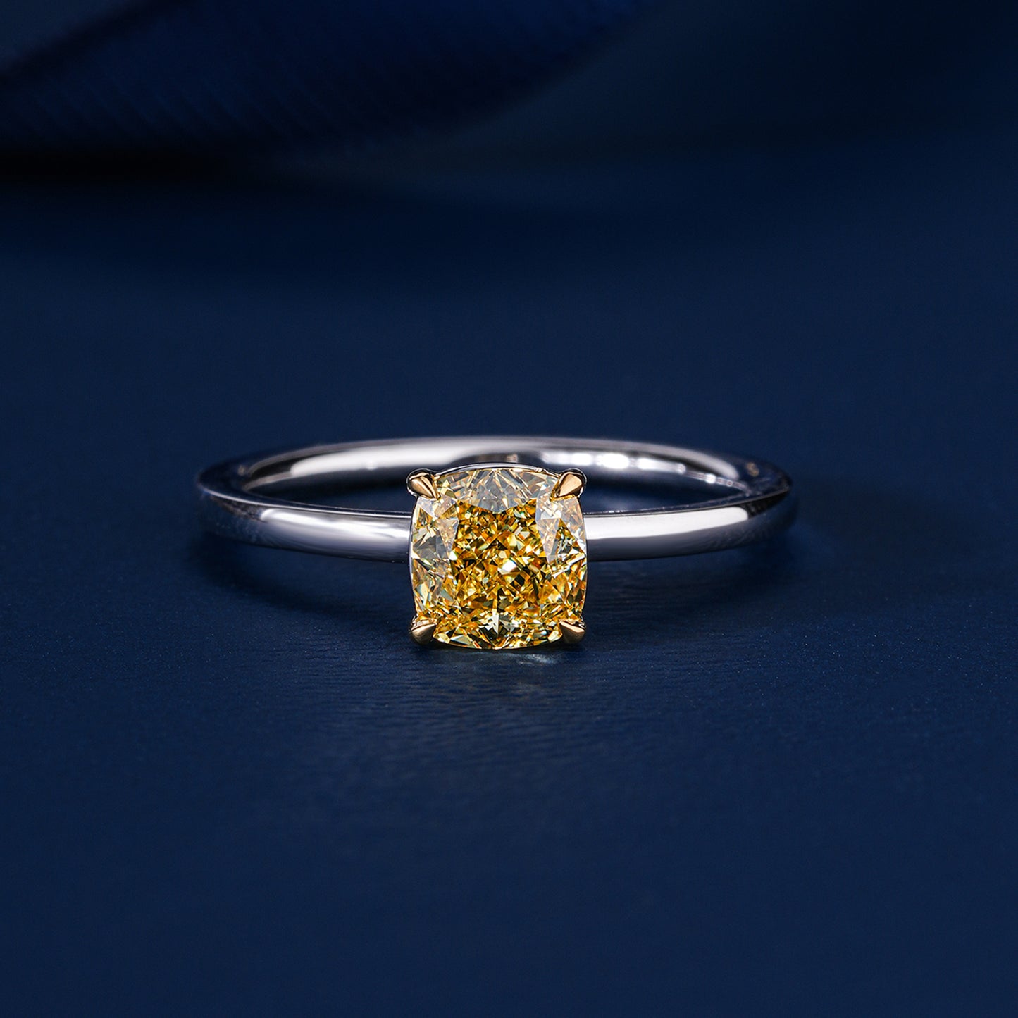 1.00 CT Fancy Yellow Cushion Lab Grown Diamond Solitaire Engagement Ring