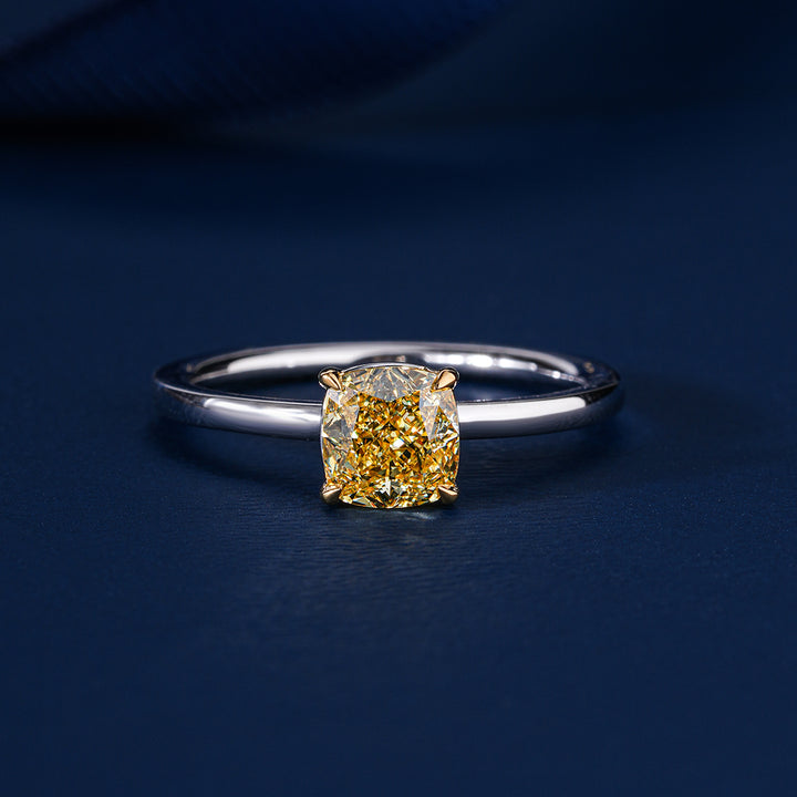 1.1 CT Fancy Yellow Cushion Lab Grown Diamond Solitaire Engagement Ring