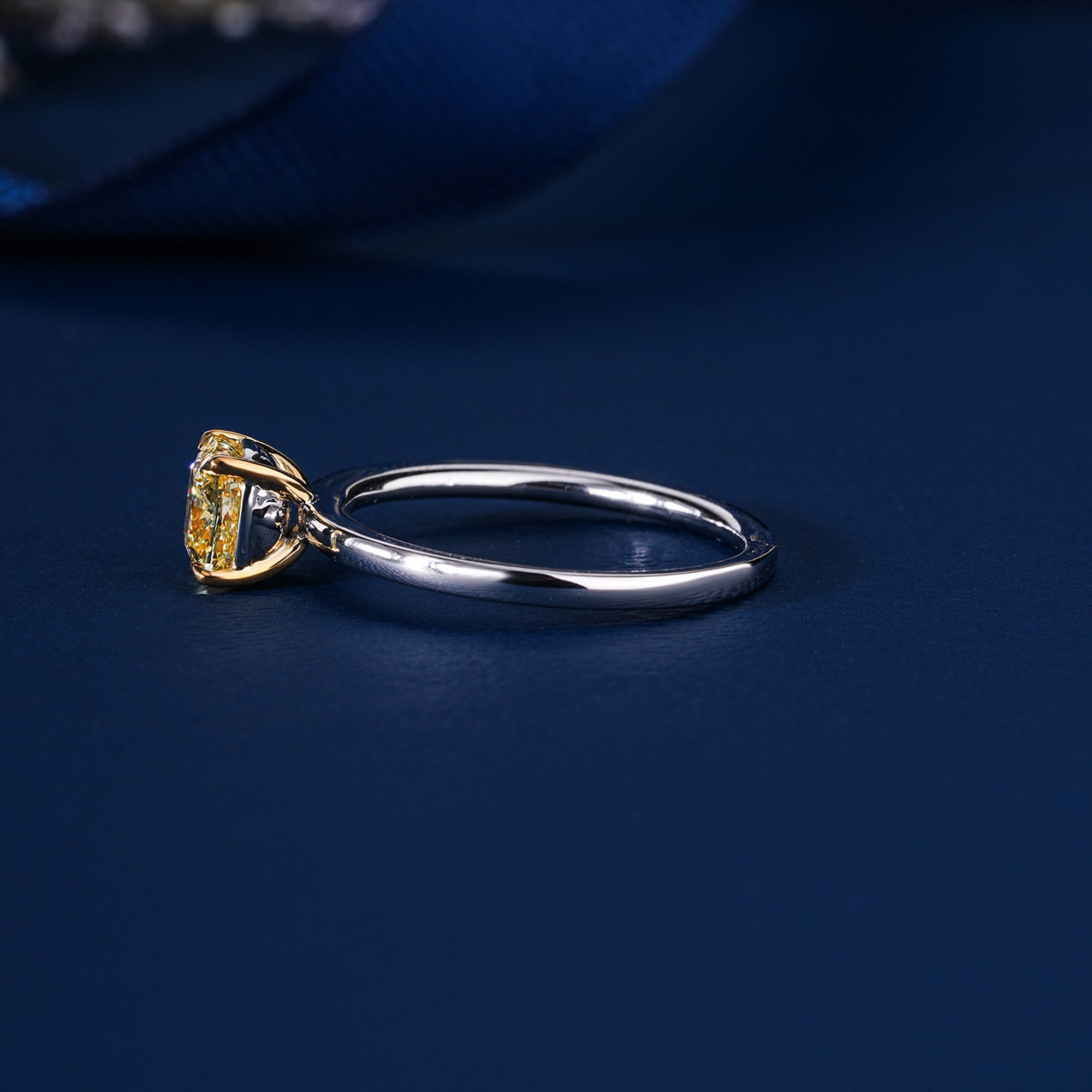 1.1 CT Fancy Yellow Cushion Lab Grown Diamond Solitaire Engagement Ring