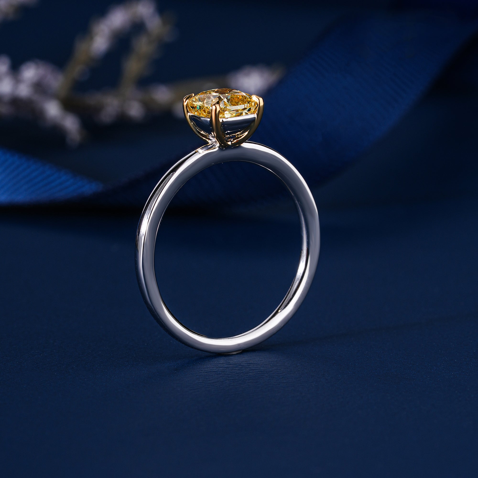 1.1 CT Fancy Yellow Cushion Lab Grown Diamond Solitaire Engagement Ring