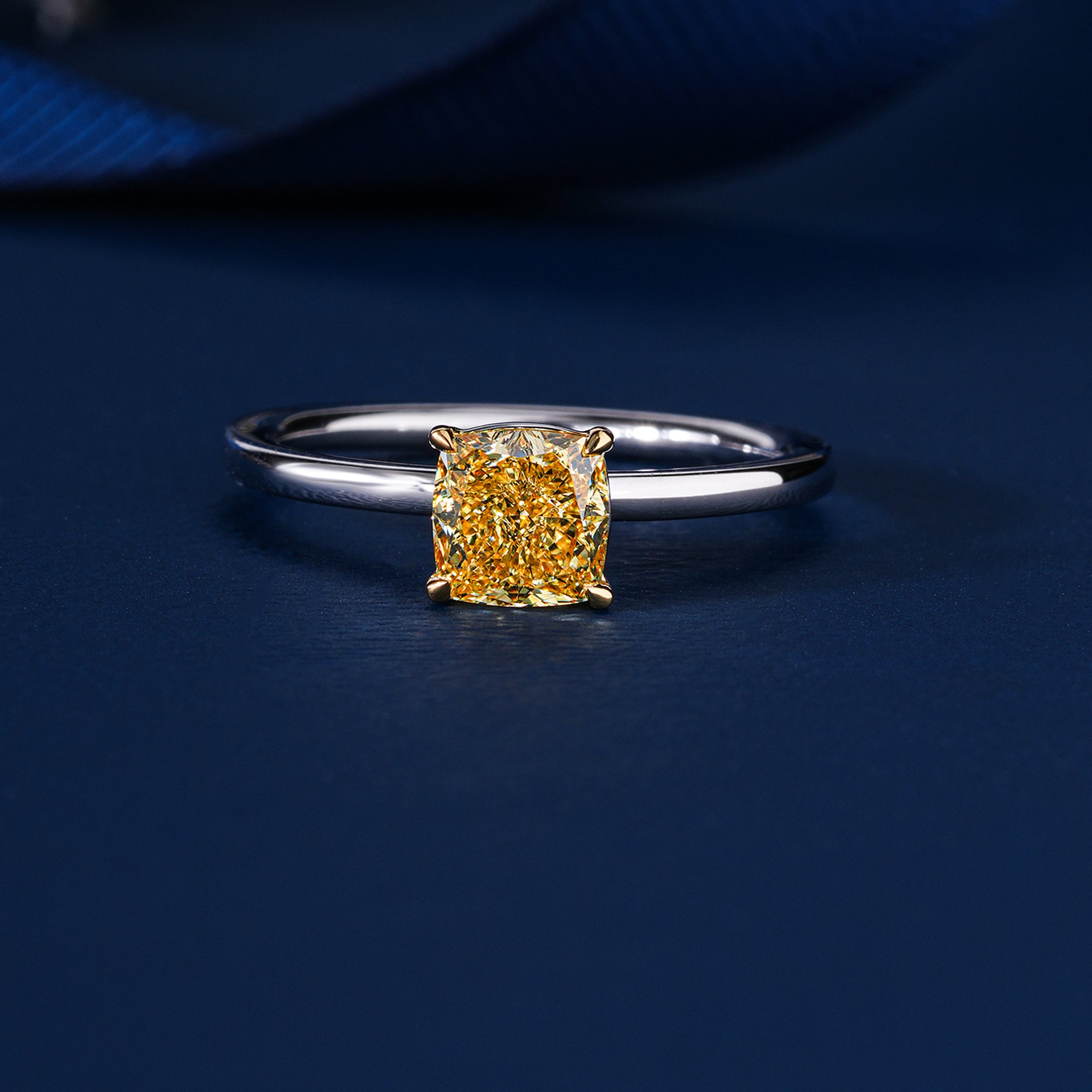 1.1 CT Fancy Yellow Cushion Lab Grown Diamond Solitaire Engagement Ring