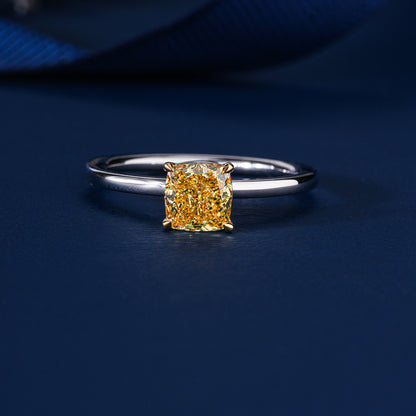1.00 CT Fancy Yellow Cushion Lab Grown Diamond Solitaire Engagement Ring
