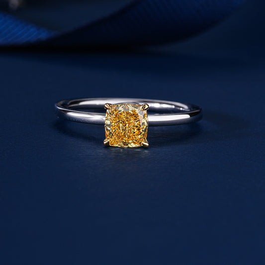 1.00 CT Fancy Yellow Cushion Lab Grown Diamond Solitaire Engagement Ring