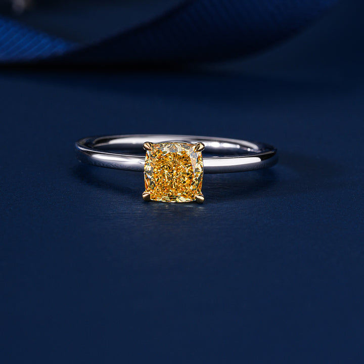 1.1 CT Fancy Yellow Cushion Lab Grown Diamond Solitaire Engagement Ring