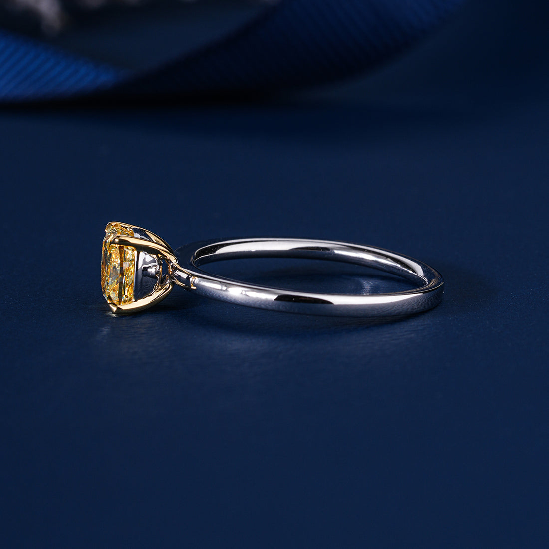 1.1 CT Fancy Yellow Cushion Lab Grown Diamond Solitaire Engagement Ring